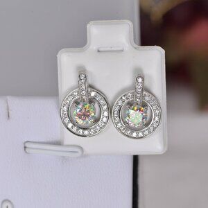 NWT Certified 1.0 ctw Moonstone Halo Stud Earrings 925 Sterling